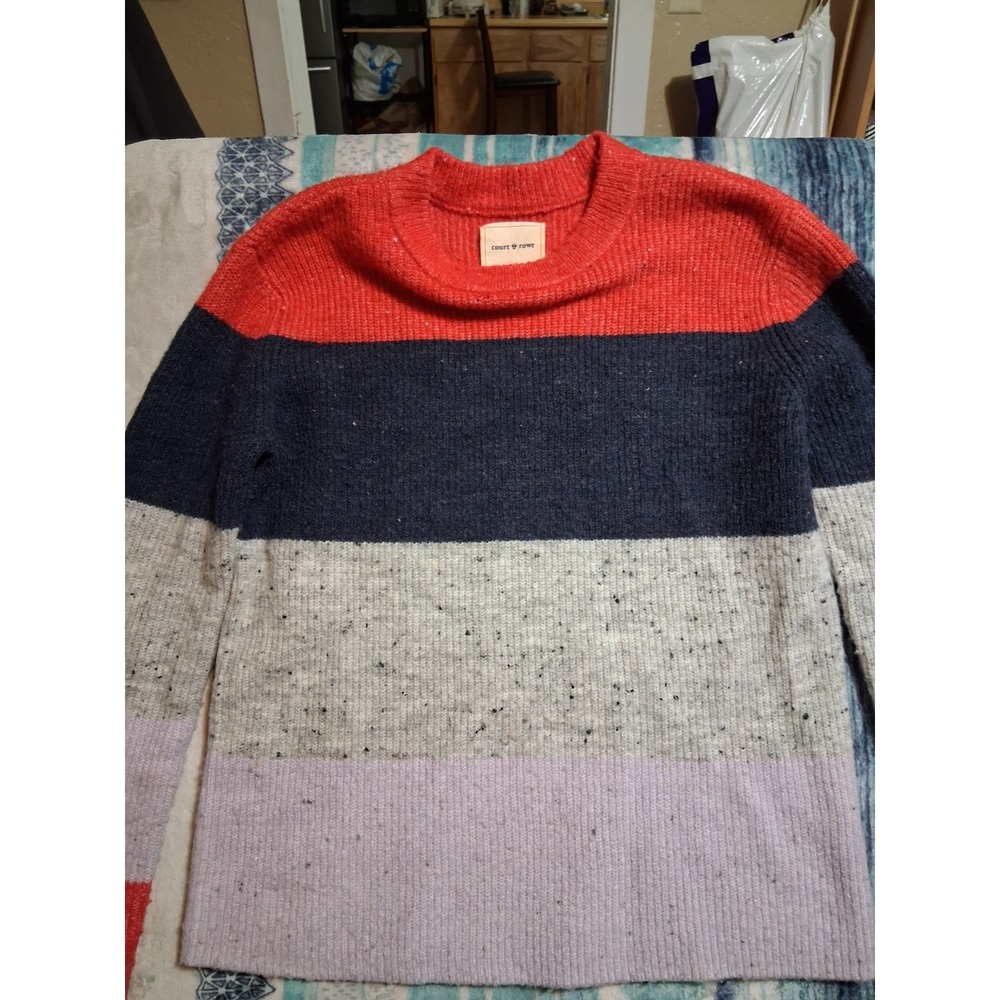 Court & Rowe Womens Colorblock Ribbed Speckled Knit Sweater Red Navy XS